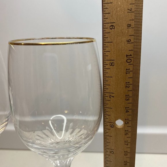 Set Of 2 Rogaska Crystal RGS17 Water Glasses Goblets Vertical Cuts Gold Rim - Picture 9 of 10